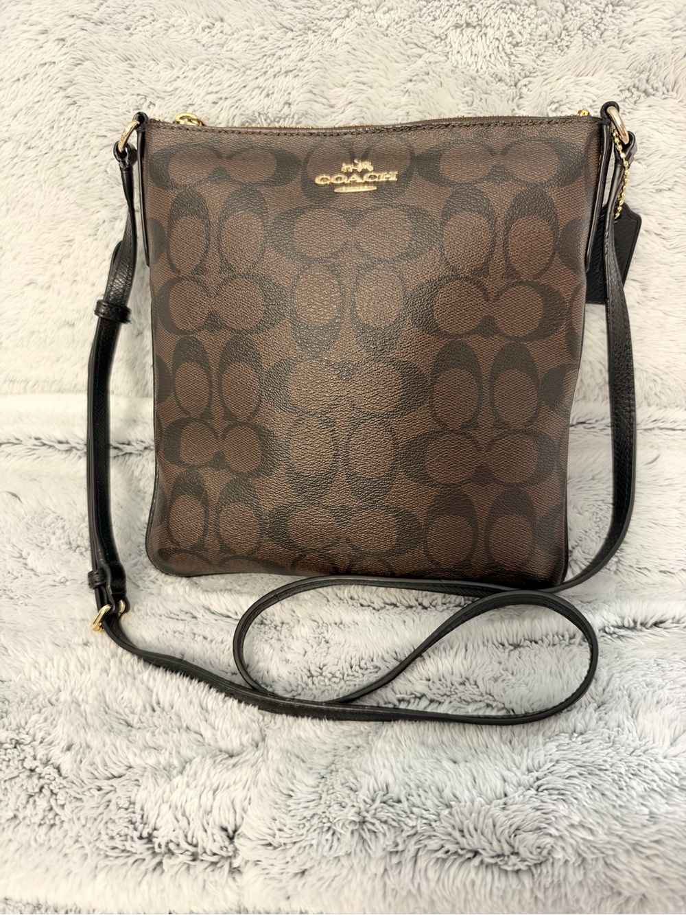 Coach Signature Brown Black North South Crossbody Bag